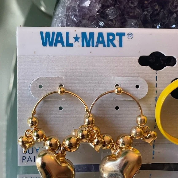 Gold and Yellow Heart Hoop Earrings - Picture 3 of 4